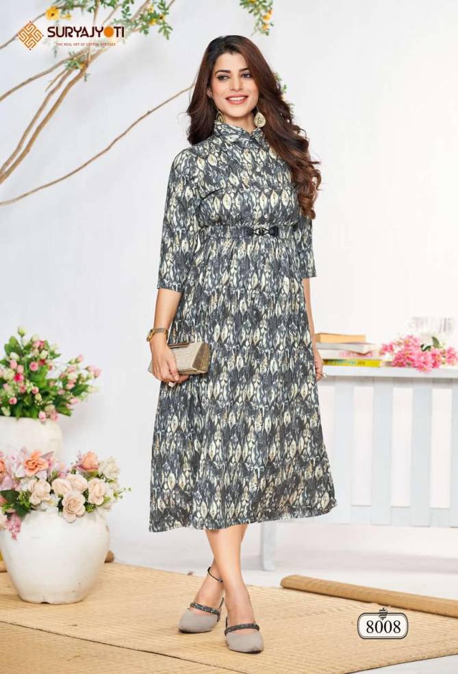 Belt Vol 8 By Suryajyoti Rayon Printed Designer Kurti Suppliers In India
